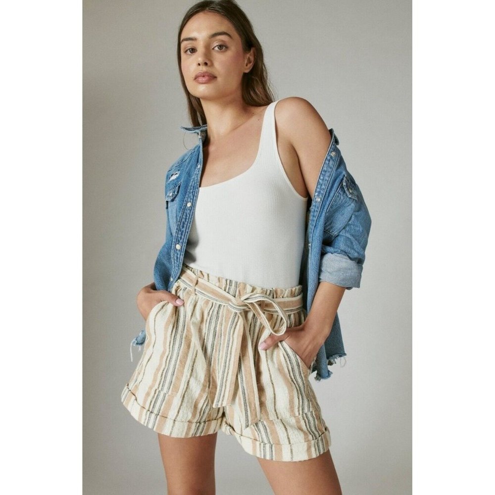 Lucky Brand Linen Blend Striped Paperbag Shorts Size‎ XL